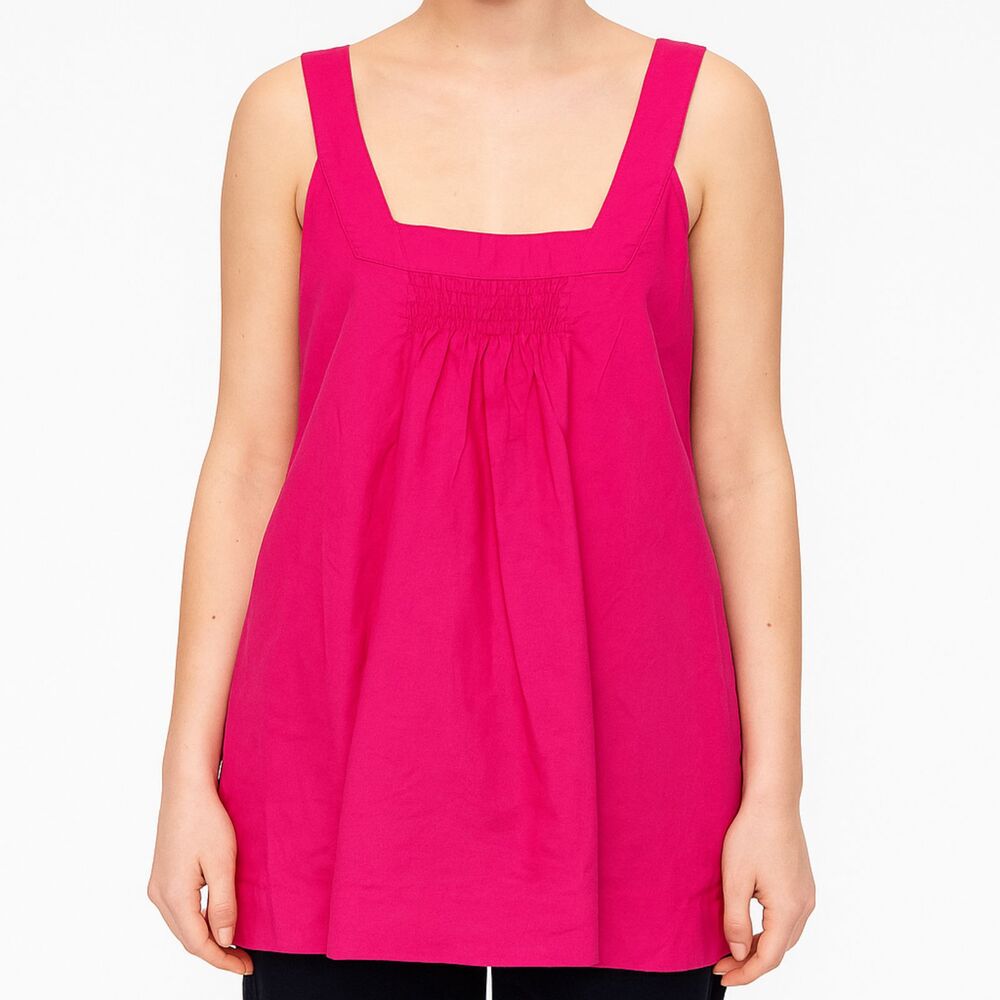 Eileen Fisher Fuchsia Pink Cotton Smocked Top With Pockets